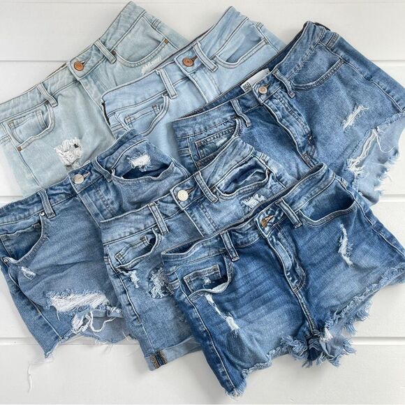 Lot of Destructed High Waist Shortie Jean Shorts RSQ/Pacific Sun/SO/Tgla/Windsor - Picture 1 of 16